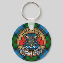 Clan MacLeod Crest over Hunting Tartan Keychain