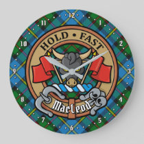 Clan MacLeod Crest over Hunting Tartan Large Clock