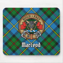 Clan MacLeod Crest over Hunting Tartan Mouse Pad