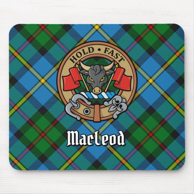 Clan MacLeod Crest over Hunting Tartan Mouse Pad (Front)