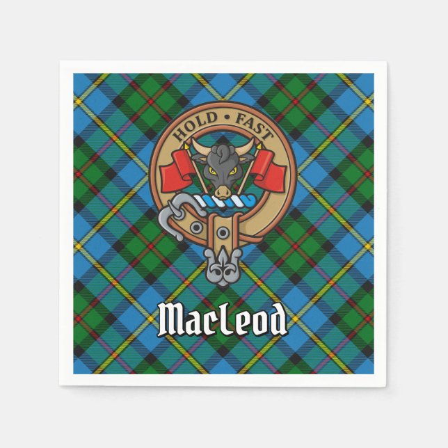 Clan MacLeod Crest over Hunting Tartan Napkins (Front)