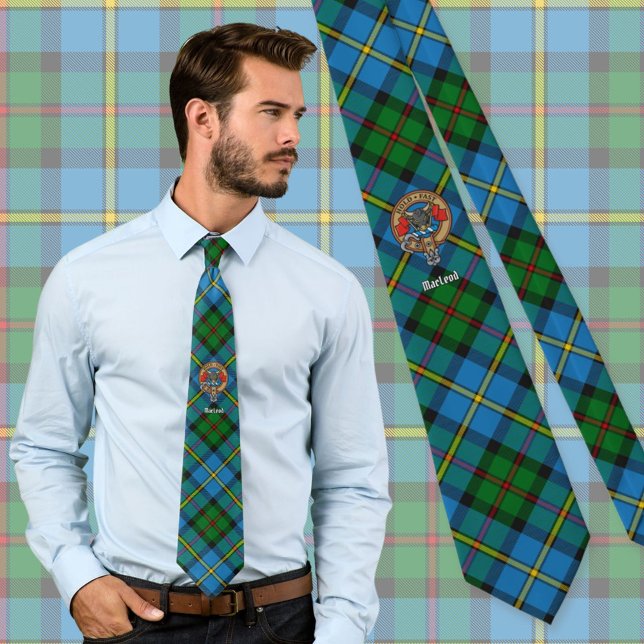 Clan MacLeod Crest over Hunting Tartan Neck Tie (Creator Uploaded)