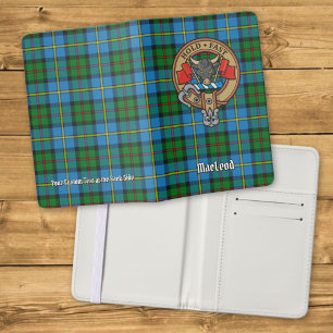Clan MacLeod Crest over Hunting Tartan Passport Holder