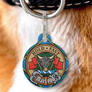 Clan MacLeod Crest over Hunting Tartan Pet ID Tag