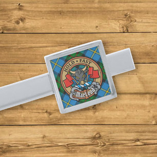 Clan MacLeod Crest over Hunting Tartan Silver Finish Tie Bar