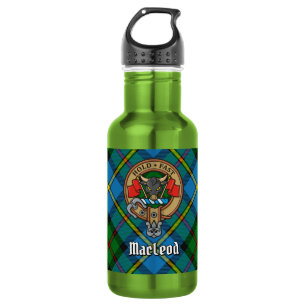 Clan MacLeod Crest over Hunting Tartan Stainless Steel Water Bottle