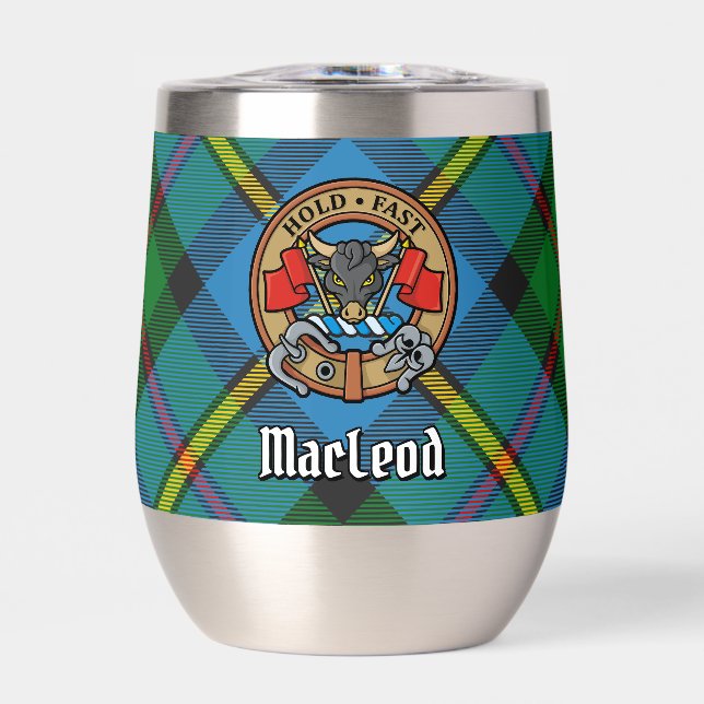Clan MacLeod Crest over Hunting Tartan Thermal Wine Tumbler (Front)
