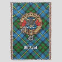 Clan MacLeod Crest over Hunting Tartan Throw Blanket