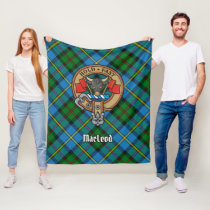 Clan MacLeod Crest over Tartan Fleece Blanket