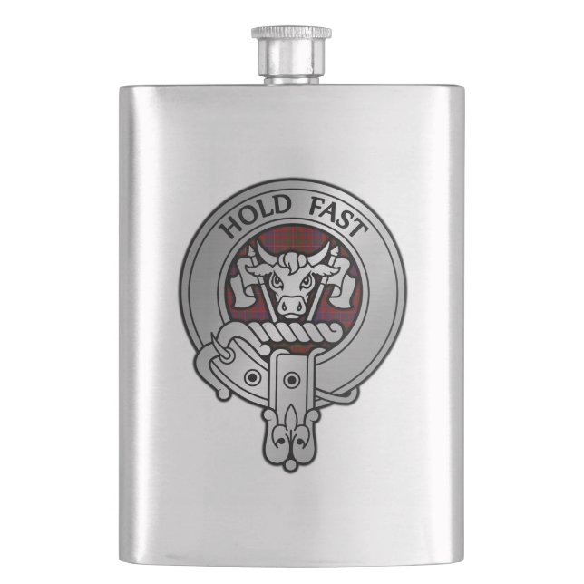 Clan MacLeod Crest & Red Tartan Flask (Front)