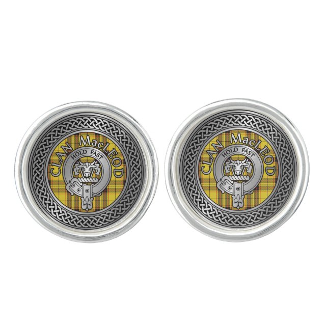 Clan MacLeod Crest & Tartan Knot Cufflinks (Front)