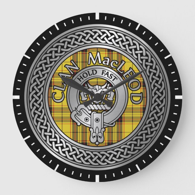 Clan MacLeod Crest & Tartan Knot Large Clock (Front)