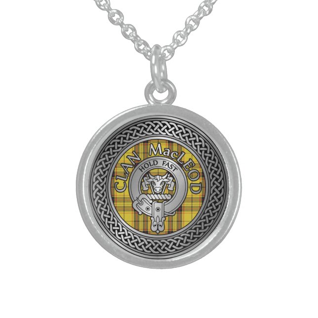 Clan MacLeod Crest & Tartan Knot Sterling Silver Necklace (Front)