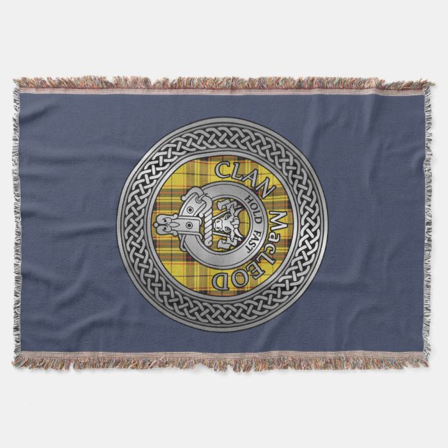 Clan MacLeod Crest & Tartan Knot Throw Blanket (Front)