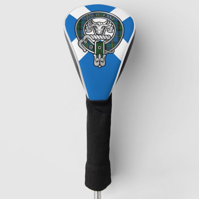 Clan MacLeod Hunting Tartan Crest on Saltire Golf Head Cover (Front)