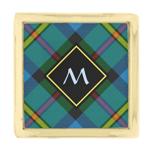 Clan MacLeod Hunting Tartan Gold Finish Lapel Pin (Front)