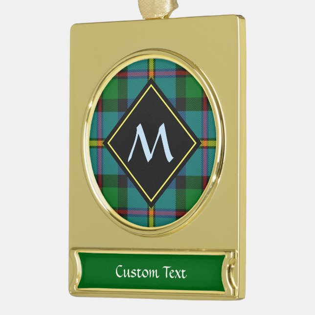 Clan MacLeod Hunting Tartan Gold Plated Banner Ornament (Left)