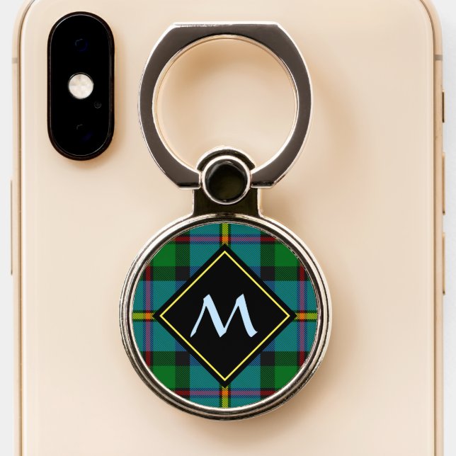 Clan MacLeod Hunting Tartan Phone Ring Stand (Close Up)