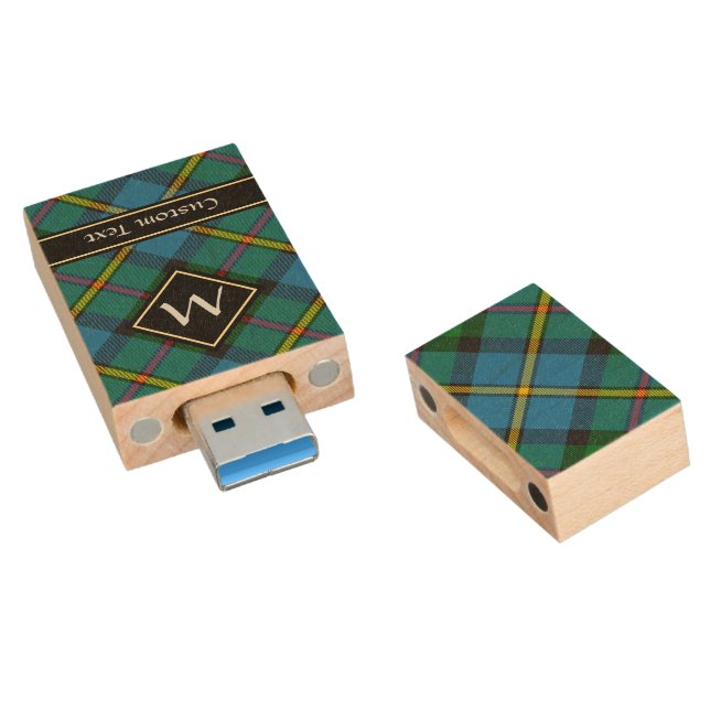 Clan MacLeod Hunting Tartan Wood Flash Drive (Angled)