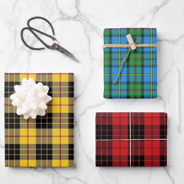 Clan MacLeod Lewis Harris Raasay Tartan Combo Wrapping Paper Sheets (Front)