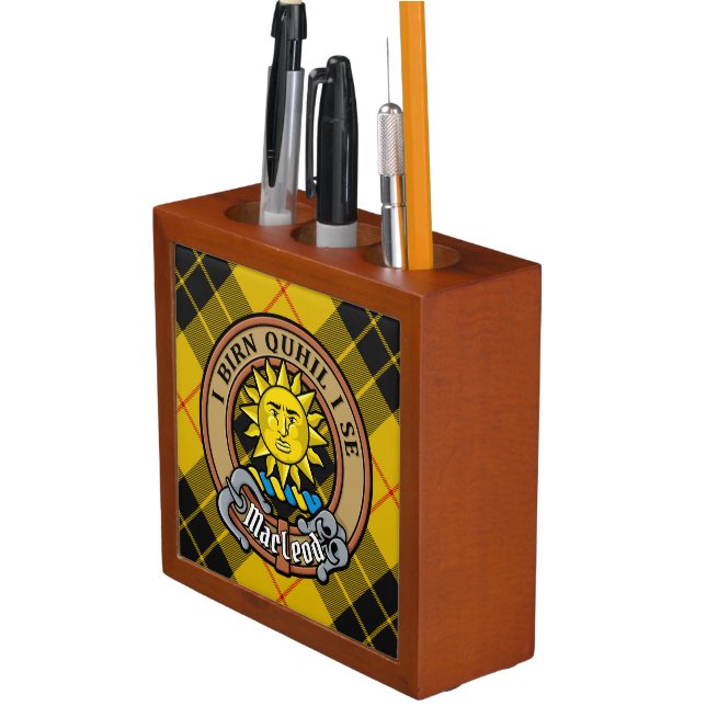Clan MacLeod of Lewis Crest over Tartan Desk Organizer (In Situ)