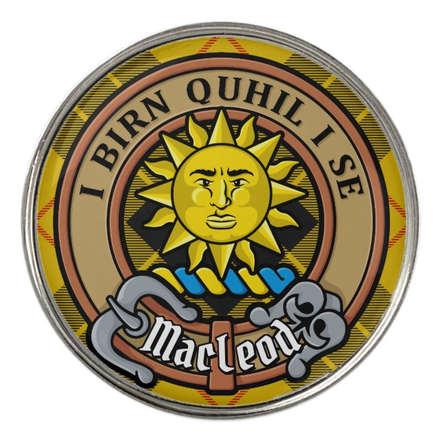 Clan MacLeod of Lewis Crest over Tartan Golf Ball Marker (Front)