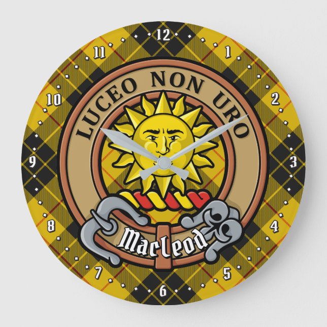 Clan MacLeod of Lewis Crest over Tartan Large Clock (Front)