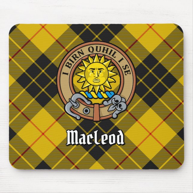 Clan MacLeod of Lewis Crest over Tartan Mouse Pad (Front)