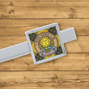 Clan MacLeod of Lewis Crest over Tartan Silver Finish Tie Bar