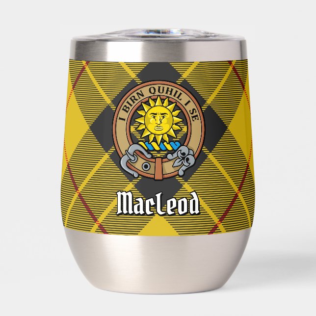 Clan MacLeod of Lewis Crest over Tartan Thermal Wine Tumbler (Front)