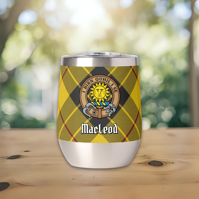 Clan MacLeod of Lewis Crest over Tartan Thermal Wine Tumbler (Creator Uploaded)