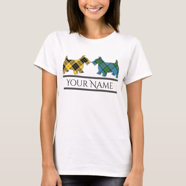 Clan MacLeod of Lewis & Harris Tartan Scottie Dogs T-Shirt (Front)