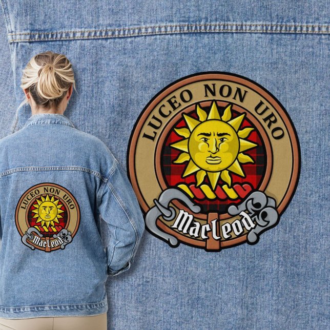 Clan MacLeod of Raasay Crest over Red Tartan Denim Jacket (Creator Uploaded)