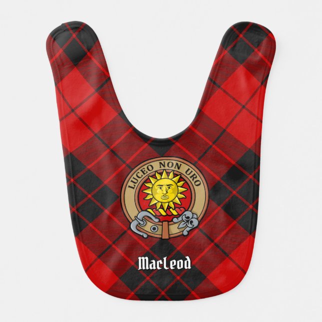 Clan MacLeod of Raasay Crest over Tartan Baby Bib (Front)