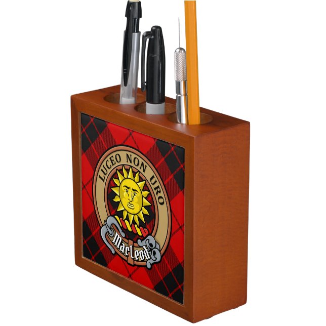 Clan MacLeod of Raasay Crest over Tartan Desk Organizer (In Situ)