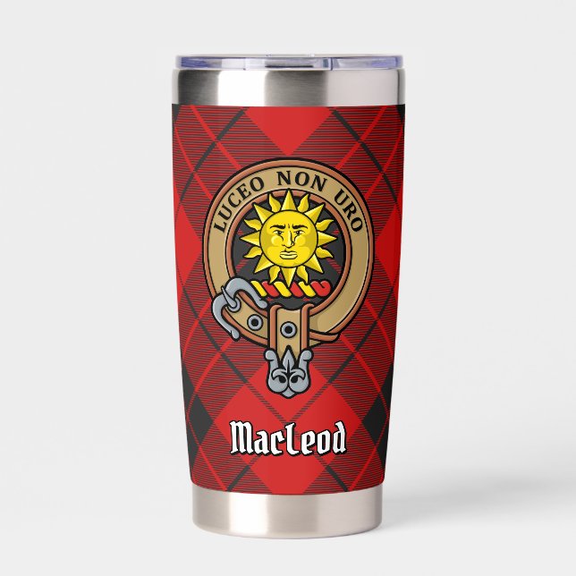 Clan MacLeod of Raasay Crest over Tartan Insulated Tumbler (Front)