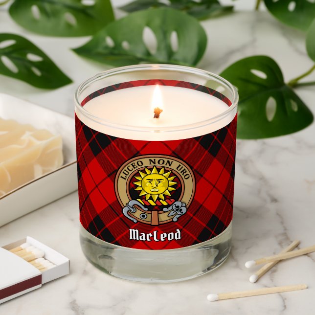 Clan MacLeod of Raasay Crest over Tartan Scented Candle (Lit)