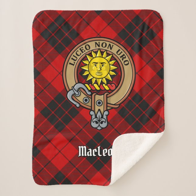 Clan MacLeod of Raasay Crest over Tartan Sherpa Blanket (Front)