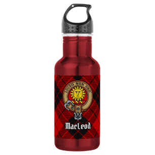 Clan MacLeod of Raasay Crest over Tartan Stainless Steel Water Bottle