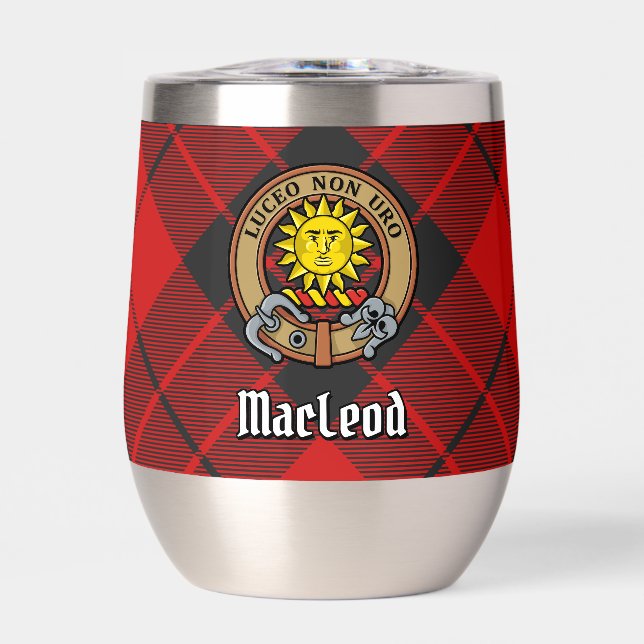Clan MacLeod of Raasay Crest over Tartan Thermal Wine Tumbler (Front)