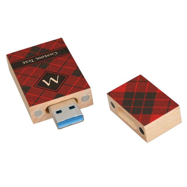 Clan Macleod of Raasay Tartan Wood Flash Drive (Angled)