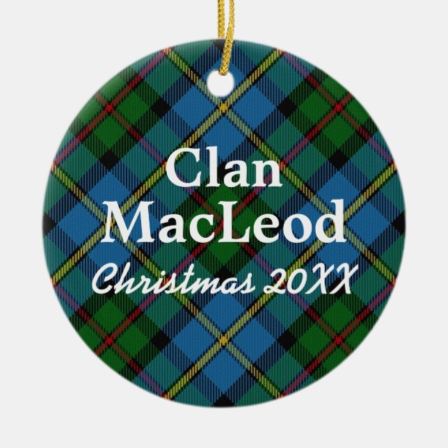 Clan MacLeod Scottish Blue and Green Tartan Ceramic Ornament (Front)