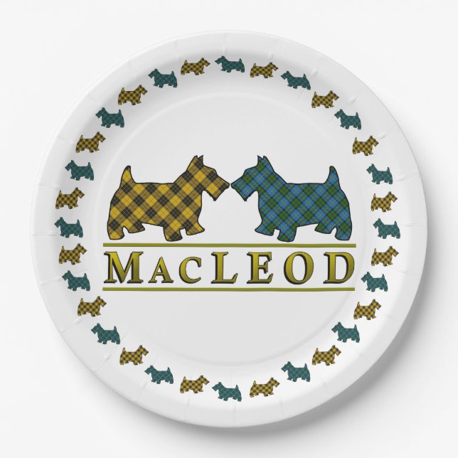 Clan MacLeod Scottish Tartan Scottie Dogs Paper Plates (Front)