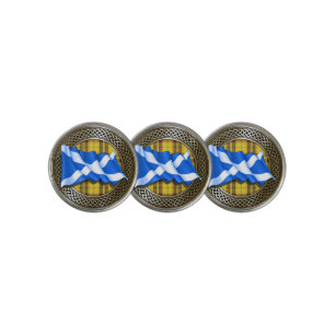 Clan MacLeod Tartan Knot & Flag Golf Ball Marker