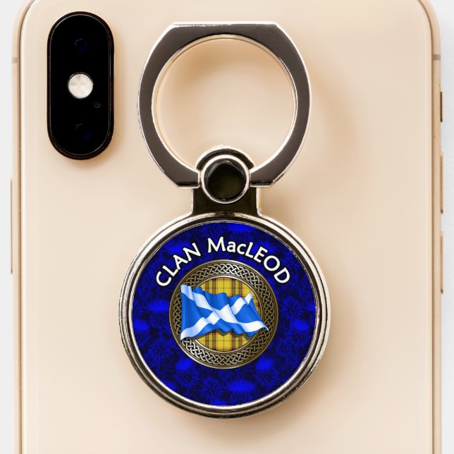 Clan MacLeod Tartan Knot & Flag Phone Ring Stand (Close Up)