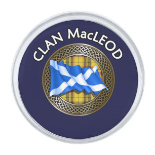 Clan MacLeod Tartan Knot & Flag Silver Finish Lapel Pin