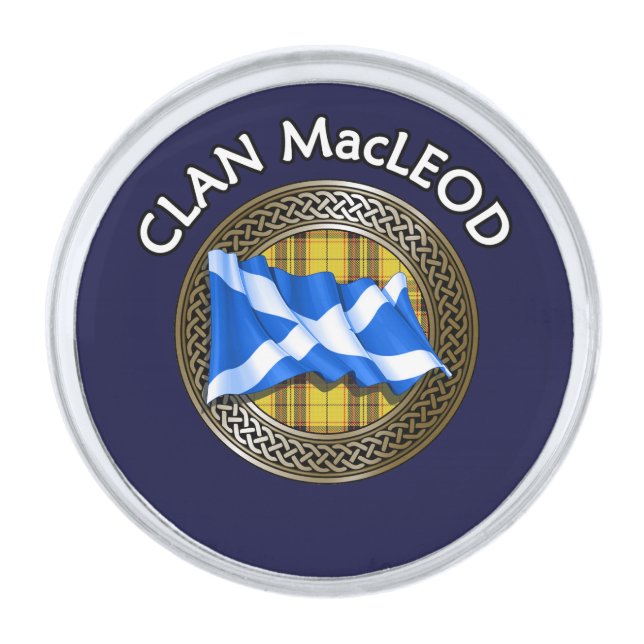 Clan MacLeod Tartan Knot & Flag Silver Finish Lapel Pin (Front)
