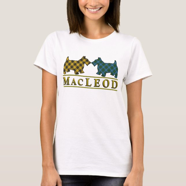 Clan MacLeod Tartan Scottie Dogs T-Shirt (Front)