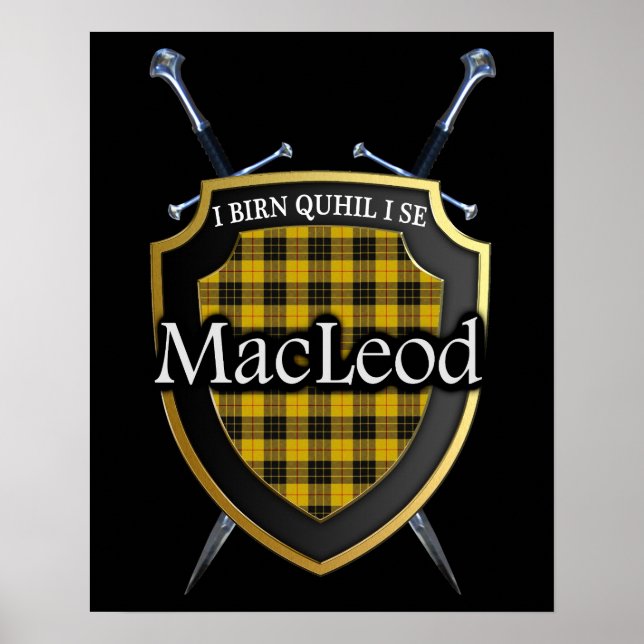 Clan MacLeod Tartan Scottish Shield & Swords Poster (Front)