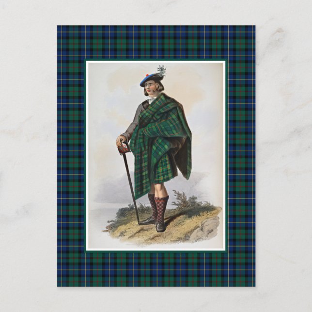 Clan MacLeod Vintage Illustration Tartan Frame Postcard (Front)